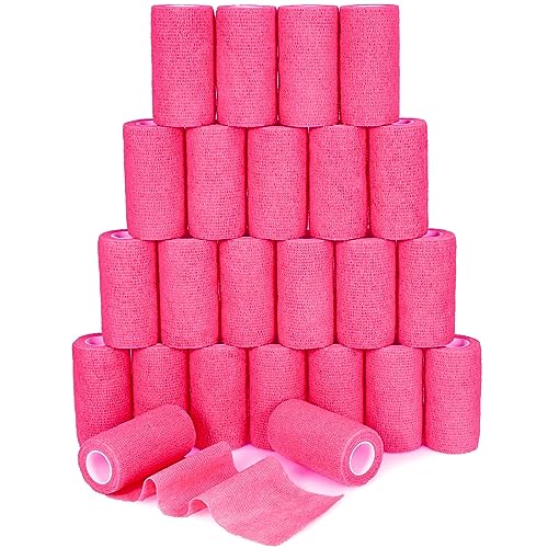 24 Pack Self Adhesive Bandage Wrap, 2” x 5 Yards Vet Wrap Cohesive Medical Tape Elastic Grip Tape Sports Tape Athletic for Ankle, Wrist Sprains, Pet (Pink, 4 Inch) - color: Pink, size: 4 Inch