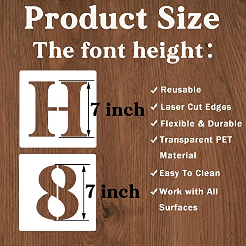 YEAJON 7 Inch Letter Stencils and Numbers, 40 Pcs Alphabet Drawing Templates, Reusable Plastic Art Craft Stencils for Painting on Wood, Wall, Fabric, Rock, Signage, Door Porch - size: 7 Inch