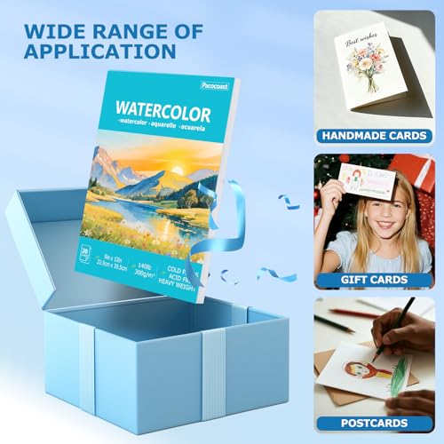 Pacocoast 9"x12" Cold Press Watercolor Paper Pad, 3Pack, Glue Bound, Teal - color: Teal, size: 9" x 12"(Pack of 3)