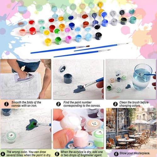 Arttoplus Street Cafe Paint by Numbers Kit for Adults Beginner 16x20 inch - color: MT20373-US
