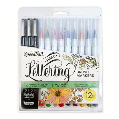 Speedball Hand-Lettering Brush Marker Set, 12-Piece