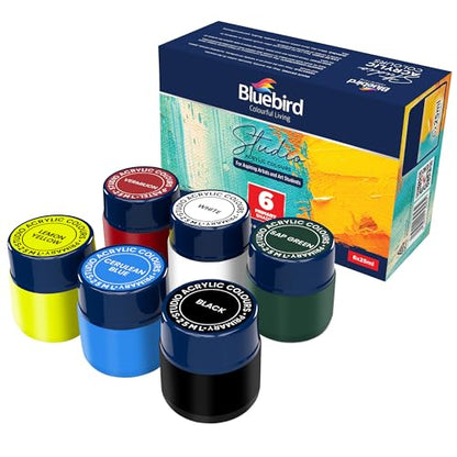 BLUEBIRD Studio Acrylic Paints, Primary Colors, 6-Pack 0.85 Fl Oz each, Basic Acrylic Paint For Students & Beginner Artists - color: PRIMARY COLORS, (6-Pack, 0.85 Fl Oz each)