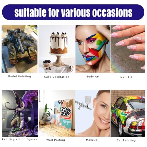 Pinkiou Airbrush Kit with Air Compressor Dual Action Airbrush Gun Set with 1/6 HP Quiet Air Compressor Include 0.2mm 0.3 &0.5mm Needles and Hose Gravity Airbrush Set for Model Painting,Cakes,Clothes - color: White