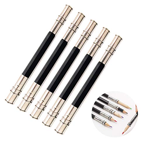 12 Pcs Pencil Extender for Artists, Colored Pencils Extender Art Pencils Lengthener, Adjustable Dual Metal Head Pencil Extension Holder for School, Office, Writing, Sketch, Drawing Pencils