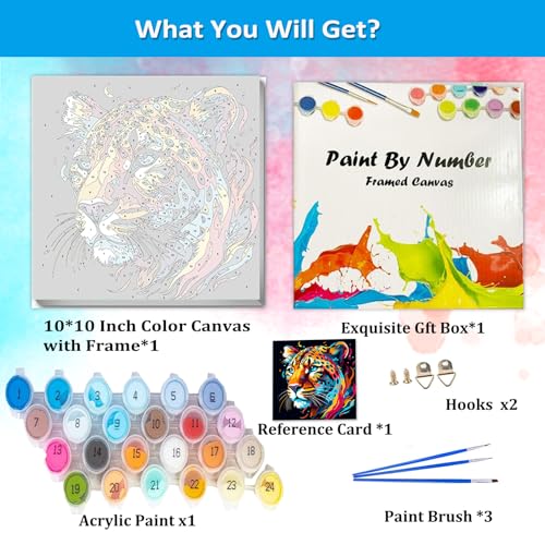 Artunion Framed Paint by Numbers Kit for Adults Beginners & Kids Ages 8-12,Colorful Cheetah Paint by Number with Frame,Animals Paint by Numbers Kit on Canvas 10 * 10 Inch Without Easel - color: ZXT-268-F