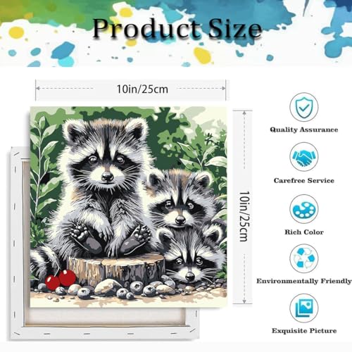 Paint by Numbers Kit for Adults,Raccoon DIY Paint by Number With Frame | Paint by Number for Beginner,Adult Paint by Number,HD Color Canvas,DIY Tool Kits,Stress Relief Craft,Great Gift,10X10 inch - color: MT6133