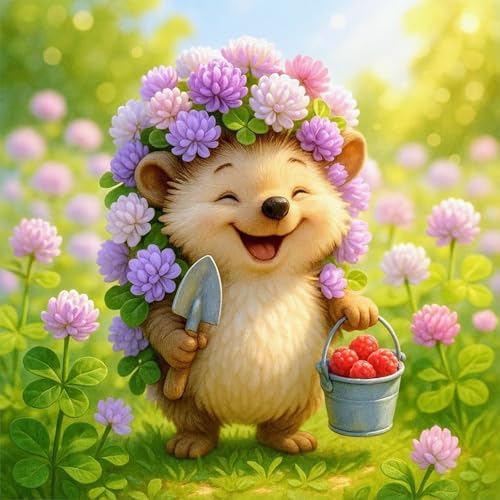 Hedgehog Diamond Art Kits for Adults, Sea of Flowers 5D Diamond Painting Dots Art Kits for Adults Beginner, Flowers DIY Full Round Gem Crystal Art Paint by Diamond, Home Wall Decor 13.8x13.8 Inch - color: Hedgehog