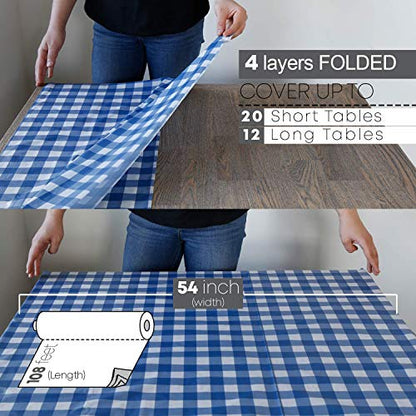 Neatiffy Disposable Plastic Tablecloth Roll | Indoor/Outdoor Table Cover Roll for Rectangle, Square, Round Tables | Picnic, Party, Banquet, Birthdays, Weddings - 54 in x 108 ft - Blue Gingham - color: Blue Gingham