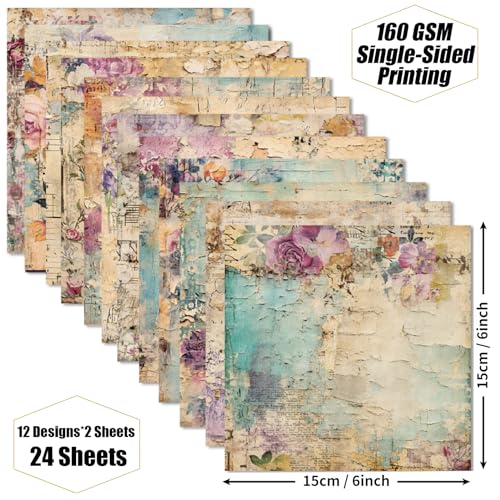 Vintage Floral Scrapbook Paper Pad - Flower Patterned Paper Pads, 6x6 Single-Sided Art Junk Journal Scrapbooking Paper Supplies for Card Making Cottagecore Picture Collage - color: Purple Brilliance
