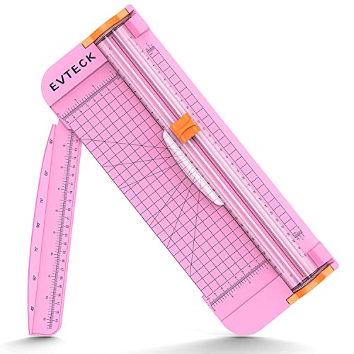 Evteck A4 Paper Cutter Slider Trimmer for Cardstock Photo Vinyl | 12 Inch, with Security Blade and Foldable Ruler, for Crafting Scrapbooking - color: Pink