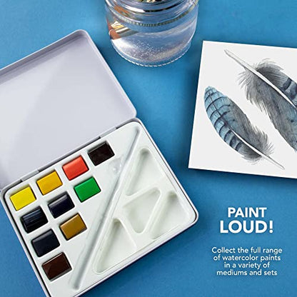 Daler-Rowney Mini Half Pan Travel Tin, 12 Piece Set, Colors May Vary - size: 12 Piece (Pack of 1), style: Tin Travel Set