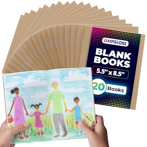 Hygloss Blank Books - Bulk 20 Pack – 5.5" x 8.5" A5 Kraft Paperback Blank Books for Kids to Write Stories, Doodle, Arts & Crafts – Plain Drawing Sketchbook, Unlined Journal, Notebook Without Lines - color: Kraft, style: 20 Books