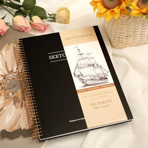 Yoment 9"x12" Hardcover Sketchbook for Drawing，120 Sheets，100GSM | Black,Spiral Bound Sketch Pad Premium Art Sketchbook Artistic Drawing Paper Pad for Kids Adults Beginners Artists - color: 4-Black, size: 9 x 12