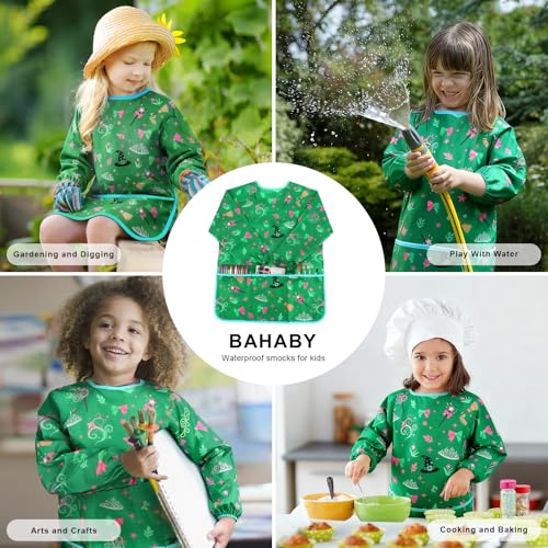 Kids Art Smocks Wicked Themed Painting Aprons for Children Waterproof Artist Smock with Long Sleeve and 3 Pockets for Age 3-8 Years (Green) - color: Witch (Green)