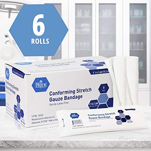 MED PRIDE Sterile Stretch Gauze Roll,Latex-Free,Soft,6 in x 4.1 yd,6-Count - size: 6x147.6 Inch (Pack of 6)