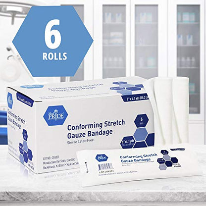 MED PRIDE Sterile Stretch Gauze Roll,Latex-Free,Soft,6 in x 4.1 yd,6-Count - size: 6x147.6 Inch (Pack of 6)