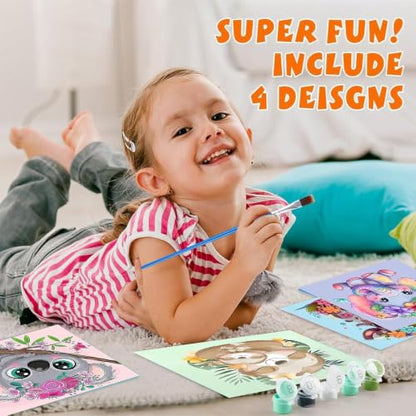 bleihum 4 Pack Paint by Numbers for Kid Ages 4-8 Animals 8x8inch | Animal Paint by Number Kits for Kids, DIY Animal Oil Painting for Home Decoration