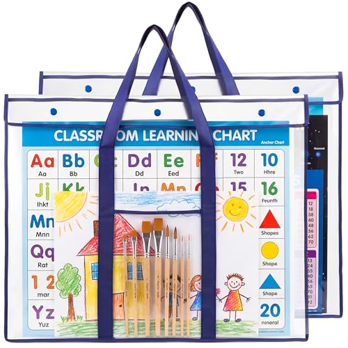 GAMENOTE 2 Pack Large Poster Storage Bag (31.5"×25.5") Bulletin Board Holder Art Portfolio Container for Teachers Classroom Organization | 2 pack 31.5 x 25.5 in storage bags organize posters, anchor charts and classroom artwork