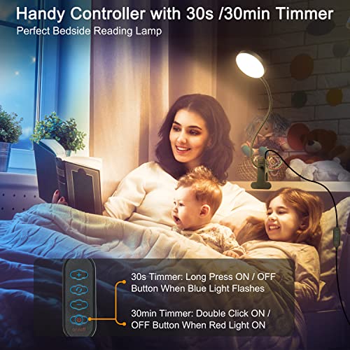LiFMIRA Clip on Lamp, 8W 66 LED Bed Light for Reading, 5 Color Modes, 10 Brightness Levels, Eye Care, Flexible Gooseneck, Metal Clamp, USB Powered, Modern Design, Black | 5 Color Modes, 10 Brightness Levels, Eye Care Clip on Light, Flexible Gooseneck, Met