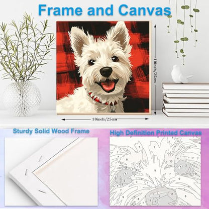 Artunion Framed Paint by Numbers Kit for Adults Beginners & Kids Ages 8-12,West Highland White Terrier Paint by Number with Frame,Dog Animal Paint by Numbers Kit on Canvas 10 * 10 Inch Without Easel - color: ZXT-381-F