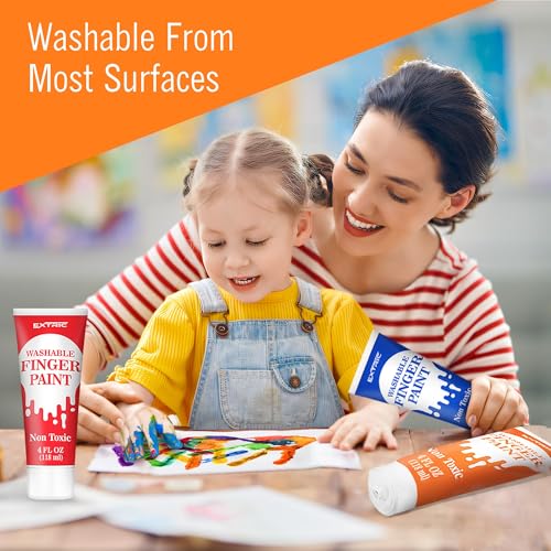 EXTRIC Finger Paint for Toddlers 1-3 Washable 8 PK, 4 OZ Tempera Paints | Includes: 8 Colors of 4 oz Finer Paints, Features: Non-Toxic, Washable, Use: At Home and School Crafts, Ages: Toddler, Kids - size: 4 Fl Oz (Pack of 8)