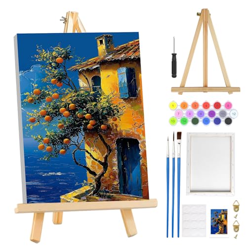 MOGTAA Landscape Paint by Numbers Kit for Adults Beginners Kids with Frame, Oranges Tree Adult Paint by Number Kits on Canvas with Easel, Easy DIY Oil Painting Kits for Home Decor, 8x12in - color: Landscape4