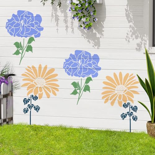 8 Pcs Large Flower Stencils for Painting, 11.81 X 11.81 Inch Flower Stencils for Crafts Reusable, Wood and Wall Stencils for Painting Large Pattern, DIY Templates Holiday Wall Paper (A) - style: A