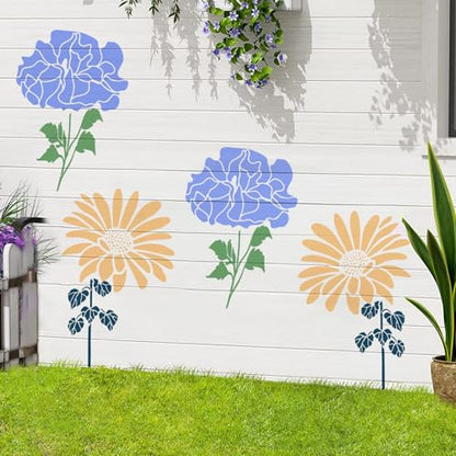 8 Pcs Large Flower Stencils for Painting, 11.81 X 11.81 Inch Flower Stencils for Crafts Reusable, Wood and Wall Stencils for Painting Large Pattern, DIY Templates Holiday Wall Paper (A) - style: A