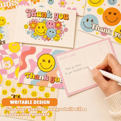 64 Pcs Thank You Cards, Postcards for Mailing Blank Note Greeting Cards, Employee Appreciation Cards, Smiley Face Postcards for Kids Adults Teachers Students, 4×6 In - color: thank you cards