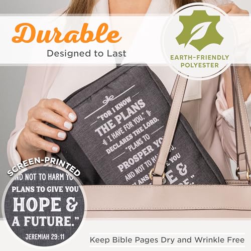Christian Art Gifts Men/Women's Bible Cover I Know The Plans Jeremiah 29:11, Charcoal Gray Canvas, Large - color: Charcoal Gray/Hope & Future, size: Large