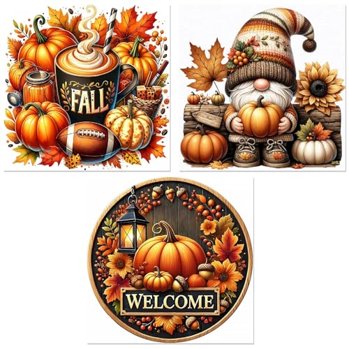 Ekuxom 3 Pack Fall Diamond Art Kits for Adults - Pumpkin Diamond Painting | 5D DIY Round Full Drill Diamond Dot Gem Art Crystal Kits for Home Wall Decor 12X12 inch - color: 3 Pack-Pumpkin