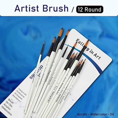 Falling in Art 12 PCS Professional Round Paint Brushes Set | Artist Brushes for Watercolor, Oil Painting, Acrylic, Face Body Nail Art, Crafts, Rock Painting - size: 12 Pcs Round Nylon