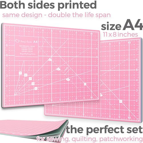 Rotary Cutter Set - Quilting Kit incl. 45mm Fabric Cutter, 5 Replacement Blades, A4 Cutting Mat, Acrylic Ruler and Craft Clips - Ideal for Crafting, Sewing, Patchworking, Crochet & Knitting (Pink, A4) - color: Pink, size: A4 (11" x 8")