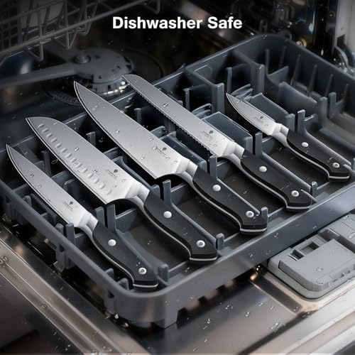 16 PCS Japanese Kitchen Knife Set with Block, Dishwasher Safe | 5 Layers High Carbon 9Cr18Mov Stainless Steel, Ultra-Sharp Professional Chef Cooking Knives Set with Ergonomic Handle - color: 16PCS Knife Set