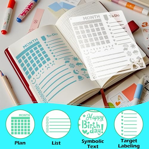 8 PCS Scrapbook Stencils, Planner Stencils for Junk Journal Notebook Diary Scrapbook DIY Drawing Template Journal Stencil 5.5x6.3 Inch - style: Scrapbook Template