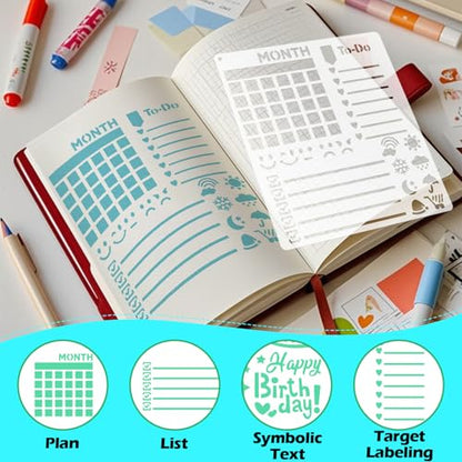8 PCS Scrapbook Stencils, Planner Stencils for Junk Journal Notebook Diary Scrapbook DIY Drawing Template Journal Stencil 5.5x6.3 Inch - style: Scrapbook Template