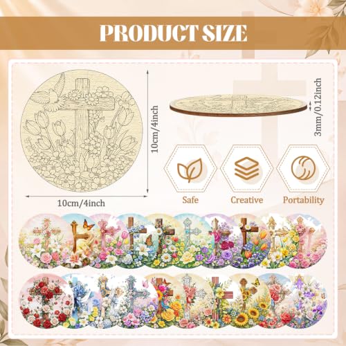 Reallnaive 77 Pcs Cross Coasters Painting Kit, 20 Set Christian Wooden Drink Coasters 4 Inch with Holder & Markers Boho DIY Crafts for Adults, Women, Hobby, Color Your Own Art Craft Supplies - style: Christian