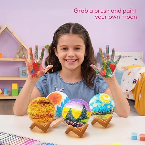 Klever Kits DIY 3D Moon Night Light, Paint Your Own Moon Lamp Kit Galaxy Lamp Arts and Crafts Kit, School Activities, Birthday Gifts for Kids Girls Boys - style: Moon