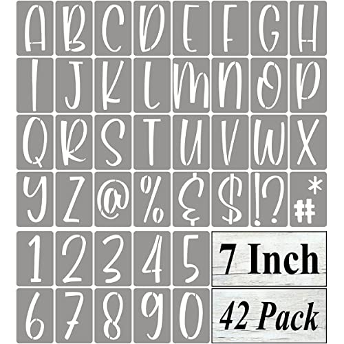 7 Inch Alphabet Letter Stencils for Painting - 42 Pack Letter and Number Stencil Templates with Signs for Painting on Wood, Reusable Letters and Numbers Stencils for Chalkboard Wood Signs & Wall Art - size: 7 Inch
