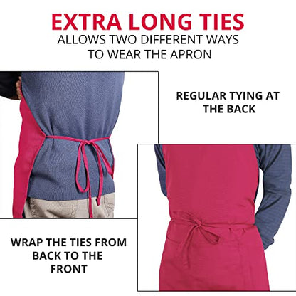 Utopia Kitchen 2 Pack Bib Apron, Adjustable with 2 Pockets, Water and Oil Resistant, Cooking Kitchen Chef Apron for Women Men - color: Pink