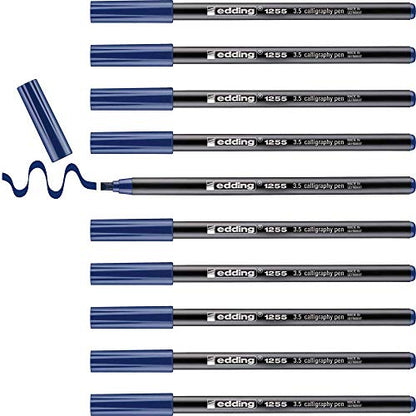 edding 1255 Calligraphy Pen - Steelblue - Box of 10 - Calligraphy Nib 3.5 mm - Fibre Pen for Paper, Wood, Terracotta, Canvas - Hand Lettering, Bullet journals, Thank You Cards, Calligraphy Books - color: 07: 10 Pens - Steel Blue
