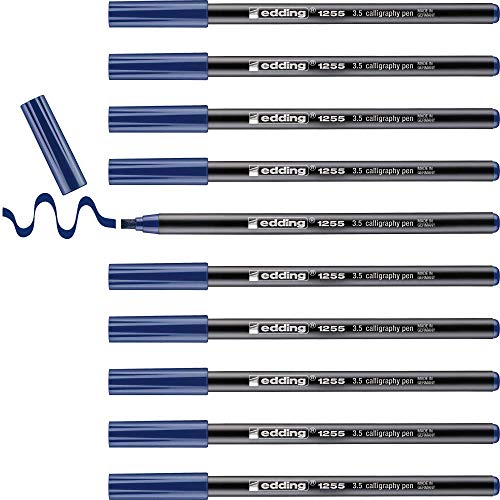 edding 1255 Calligraphy Pen - Steelblue - Box of 10 - Calligraphy Nib 3.5 mm - Fibre Pen for Paper, Wood, Terracotta, Canvas - Hand Lettering, Bullet journals, Thank You Cards, Calligraphy Books - color: 07: 10 Pens - Steel Blue