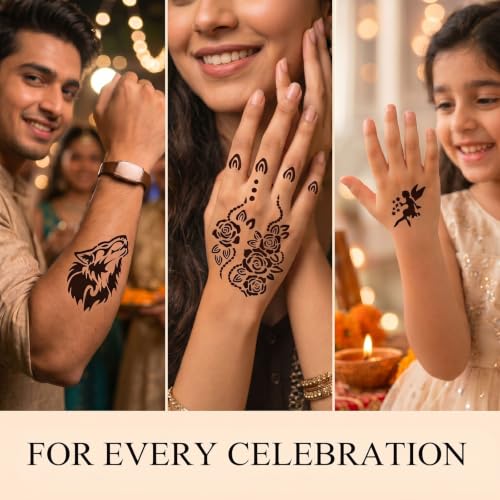 Koogel 281PCS Semi Permanent Tattoo, 12 Sheets Henna Women Tattoo Stencil Temporary Stickers for Face Paint Body Art - color: Black3