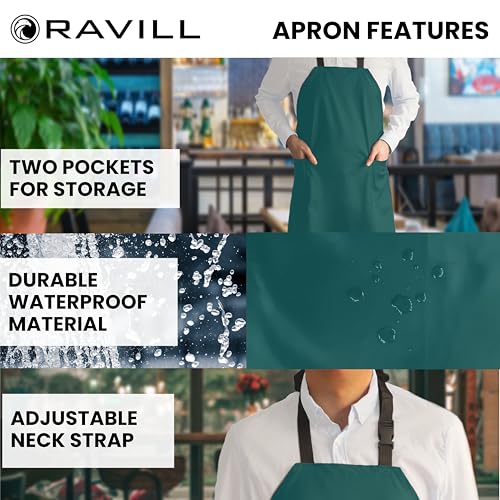 Waterproof Aprons For Men and Women with Pockets | 35" Long Work Aprons for Dishwashing, Dog Grooming, Cleaning - Plastic Dishwasher Apron - Water Resistant Kitchen Apron - color: Green