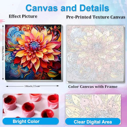 Artunion Framed Paint by Numbers Kit for Adults Beginners & Kids Ages 8-12,Mandala Flower Paint by Number with Frame, DIY Oil Painting Paint by Number Kits on Canvas 10X10 Inch Without Easel - color: ZXT-193-F