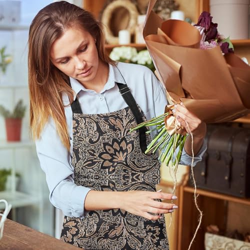 Apron with Pockets, 32x28 inch, for Women Men, Beige Embossed | Abstract Flower Texture Waterproof Adjustable Bib Aprons for Kitchen Cooking Baking Painting Gardening - color: Abstract Beige