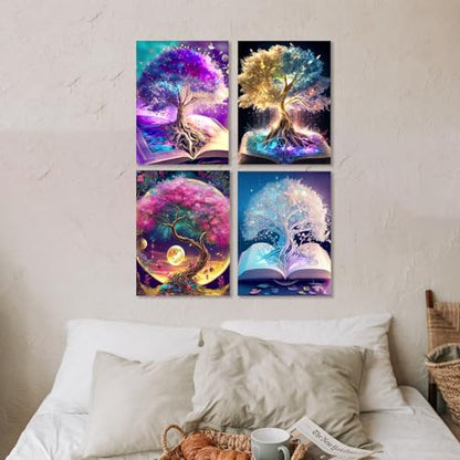 Muzagroo Art Diamond Painting Kits for Adults, DIY 5D Diamond Art Kits for Beginners, Tree of Life Canvas Arts and Crafts for Living Room, Kids Room 4 PCS Wall Art - color: 10-Life Tree