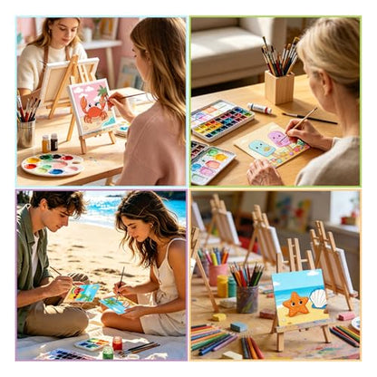 12 Packs Summer Pre Drawn Canvas to Paint, Ocean Pre Printed Canvas for Painting, Pre Stretched Canvas Outline Painting Boards for Beginners, Students, Party Favors 4 * 4inch - color: Summer