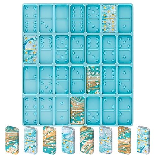 Diueoly Domino Resin Molds, Domino Molds for Resin Casting, Professional Dominos Molds for Epoxy Resin, Domino Molds Set 28 Cavities, Sturdy Silicone Molds for Domino DIY Pendant Cake Jewelry Making - color: Blue
