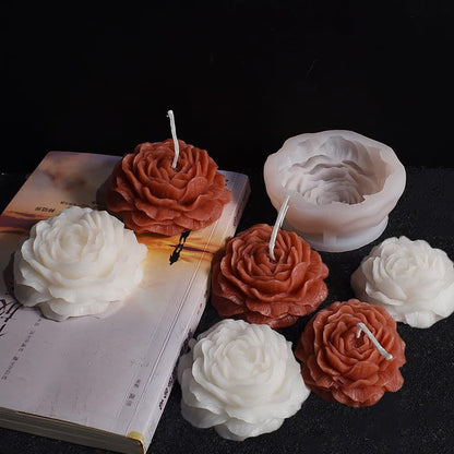 3 Pack Peony Silicone Candle Mold Flower Mold Resin Casting Molds with Large-Eye Wicking Needle,Candlewick for DIY Scented Candle, Soy Wax, Cake, Soap,Craft Making - color: 3PCS-Peony